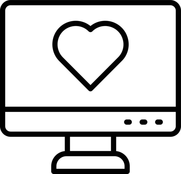 Monitor Screen Heart Icon Outline Style — Stock Vector