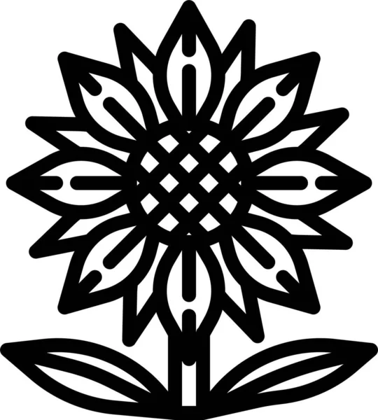 Girasol Icono Flor Botánica Estilo Contorno — Vector de stock