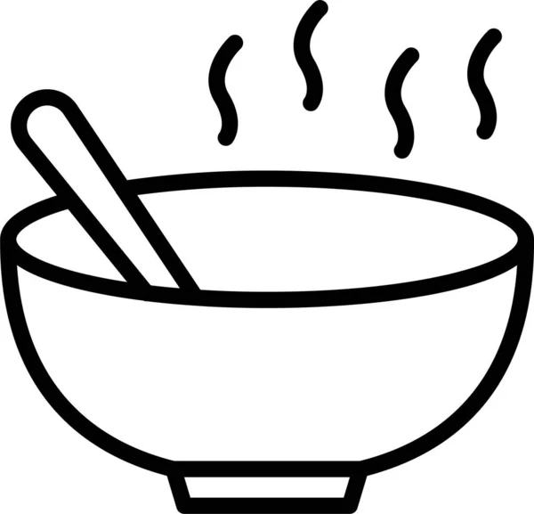 Bol Nourriture Cuillère Icône Dans Style Contour — Image vectorielle