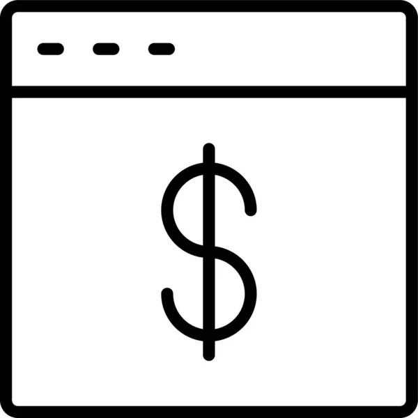 Web Browser Dollar Pictogram Omtrek Stijl — Stockvector