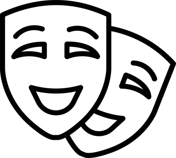 Maske Tiyatro Simgesi Ana Hat Biçiminde — Stok Vektör