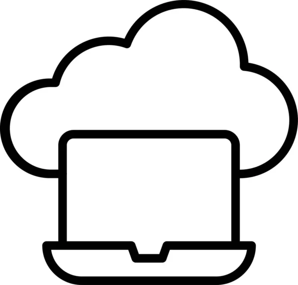 Dizüstü Bilgisayar Ekranı Bulut Simgesi Ana Hat Biçiminde — Stok Vektör