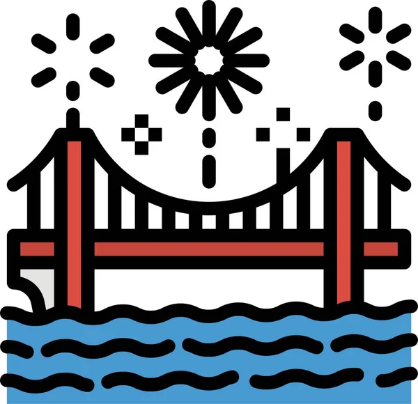 Bridge Celebration Firework Icon Filled Outline Style — Stock Vector
