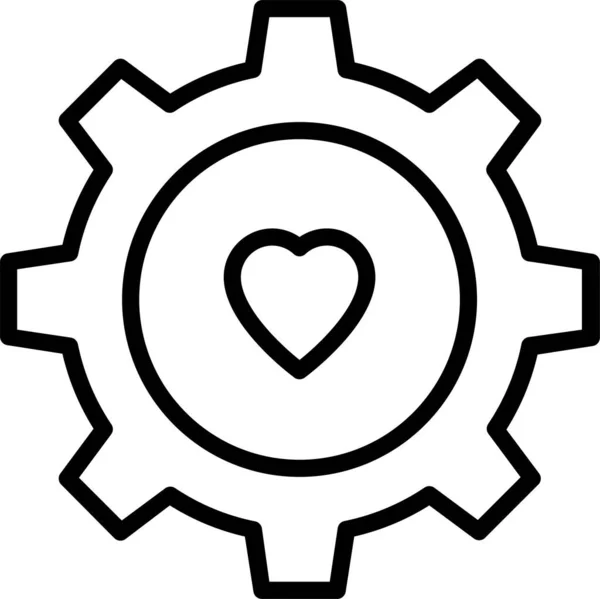 Gear Cogwheel Heart Icon Outline Style — Stock Vector