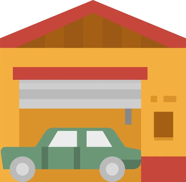 Garage Auto Icona Casa Stile Piatto — Vettoriale Stock