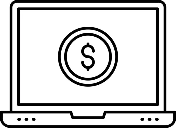 Laptop Bildschirm Dollar Symbol Umrissstil — Stockvektor