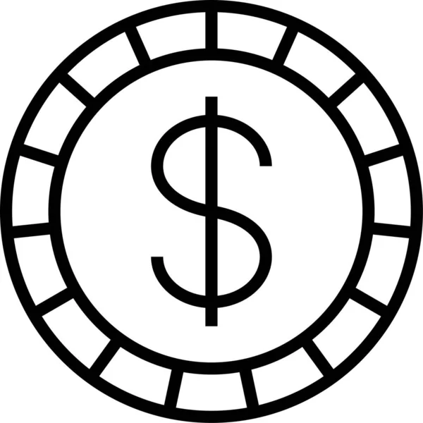 Dollar Münze Bargeld Symbol Umriss Stil — Stockvektor
