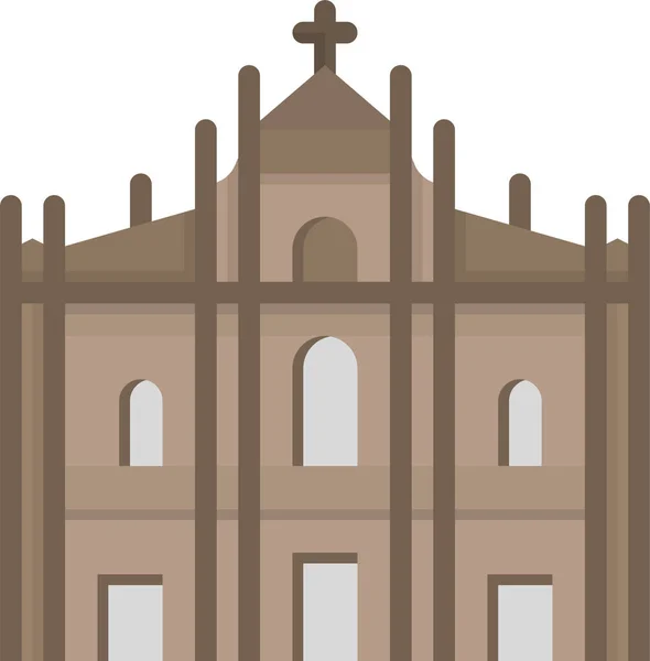 Ikon Macau Gereja Katedral Dengan Gaya Datar - Stok Vektor