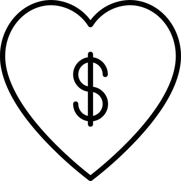 Heart Money Donation Icon Outline Style — Stock Vector