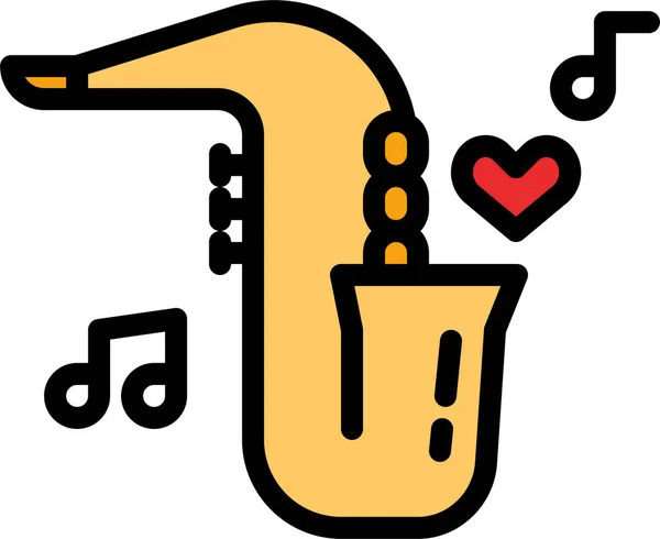 Jazz Love Sax Icon Filled Outline Style — Stock Vector