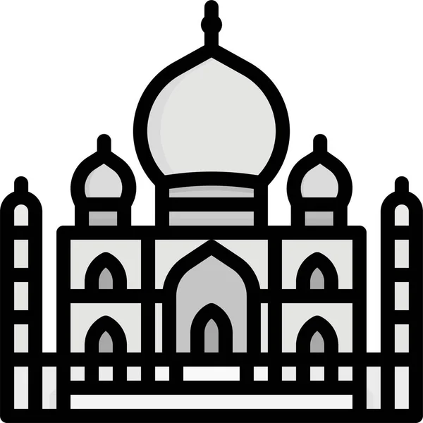 India Icono Mahal Hito Estilo Contorno Lleno — Vector de stock