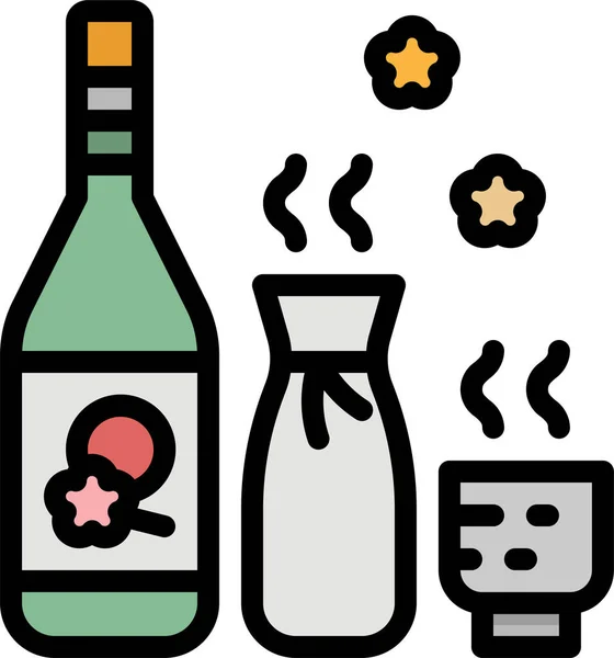 Alkohol Minuman Ikon Dengan Penuh Garis Gaya - Stok Vektor