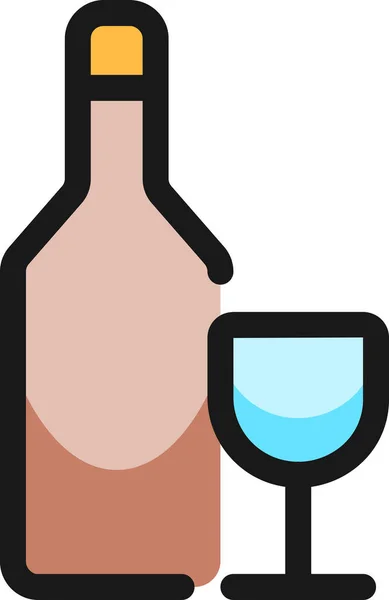 ワイングラスボトルのアイコンをフルアウトラインスタイルで表示 — ストックベクタ