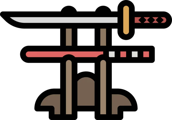 Katana Messer Samurai Ikone Ausgefüllten Outline Stil — Stockvektor