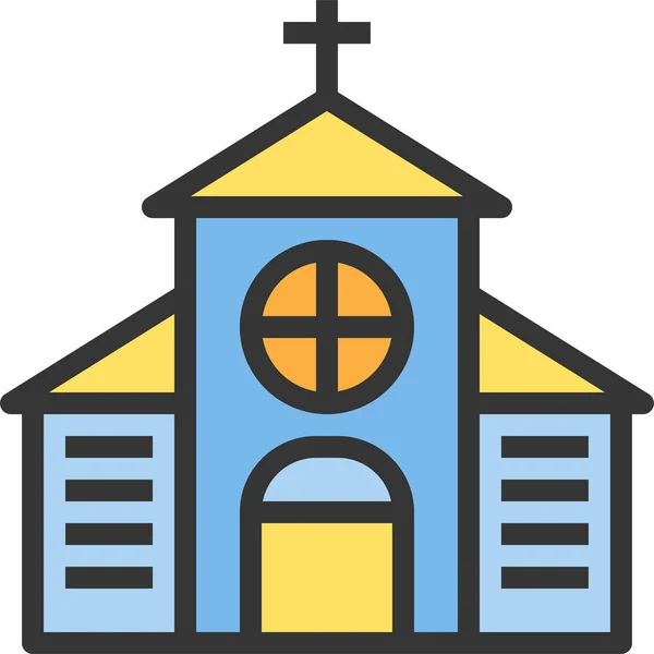 Строительство Иконы Церковного Города Стиле Заполненного Контура — стоковый вектор
