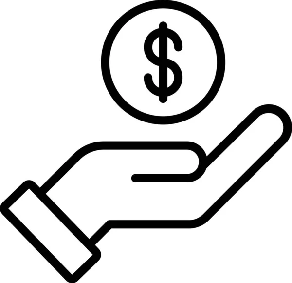 Hand Dollar Currency Icon Outline Style — Stock Vector