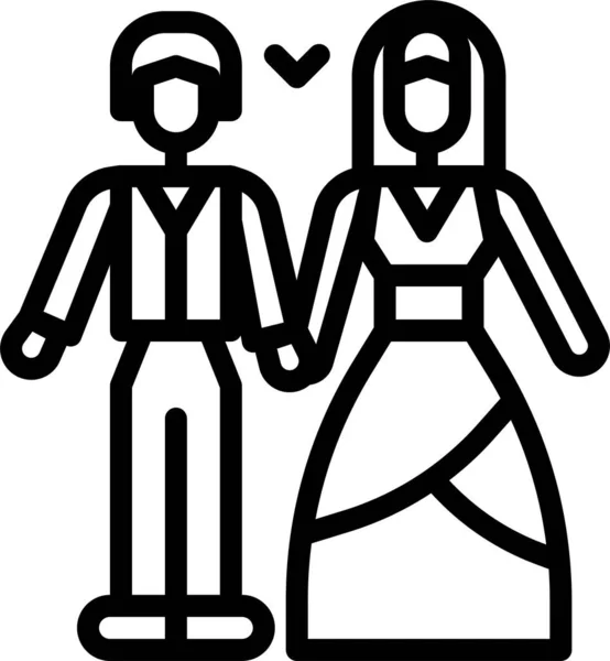 Mariée Couple Marié Icône Dans Style Contour — Image vectorielle