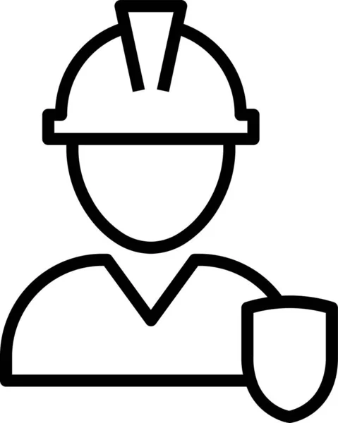 Travailleur Icône Sécurité Des Employés Dans Style Contour — Image vectorielle