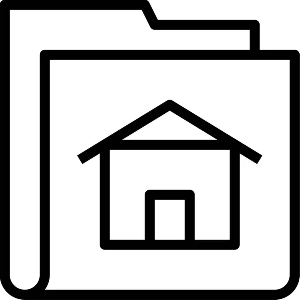 Ikon Rumah Folder Dalam Gaya Outline - Stok Vektor