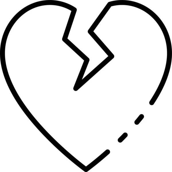 Kalp Kırılan Aşk Simgesi Ana Hatlarıyla — Stok Vektör