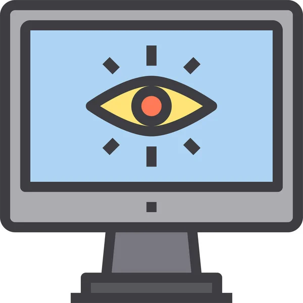 Icona Dell Interfaccia Occhio Del Computer Stile Contorno Pieno — Vettoriale Stock