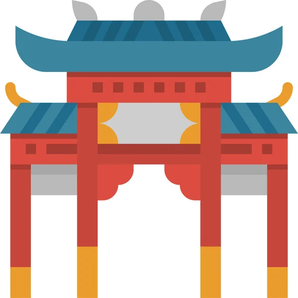 Aziatische Chinese Poort Pictogram Platte Stijl — Stockvector