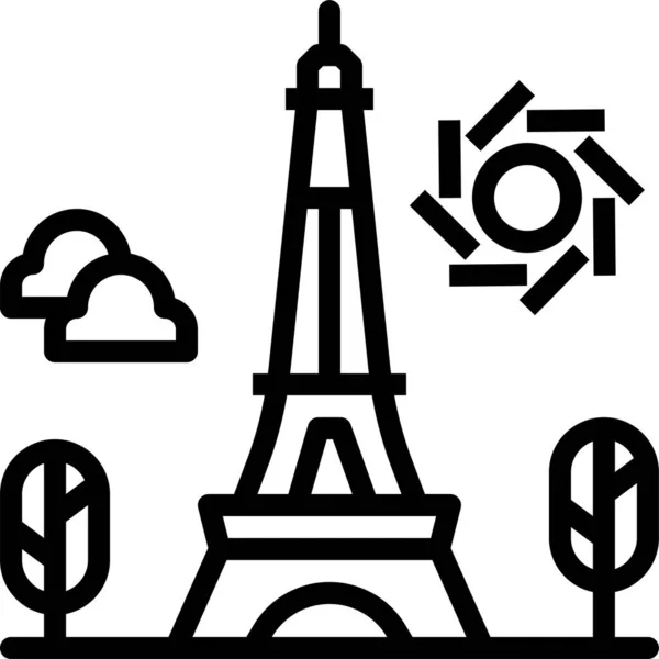 Eiffel France Icona Riferimento Stile Contorno — Vettoriale Stock