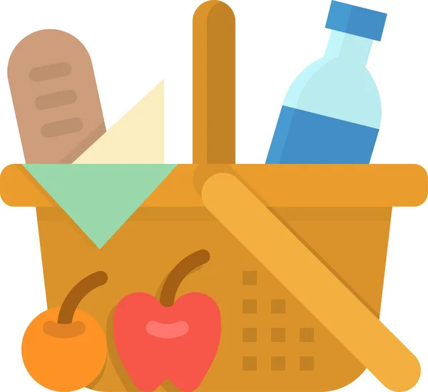 Autumn Basket Camping Icon Flat Style — Stock Vector