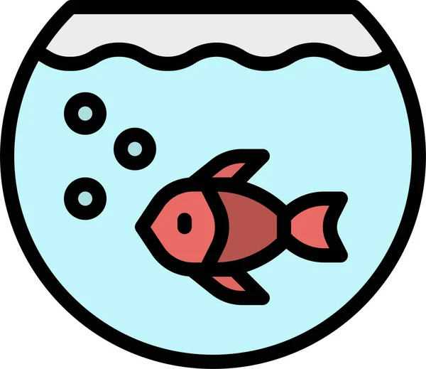 Aquarium Bol Poisson Icône Dans Style Contour Rempli — Image vectorielle