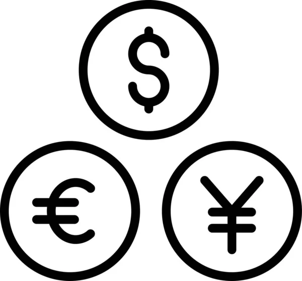 Dollar Euro Yen Ikon Översikt Stil — Stock vektor