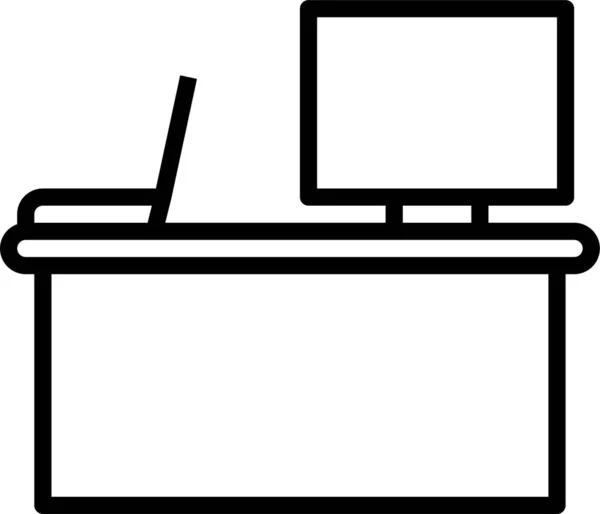 Icône Ordinateur Portable Table Dans Style Contour — Image vectorielle