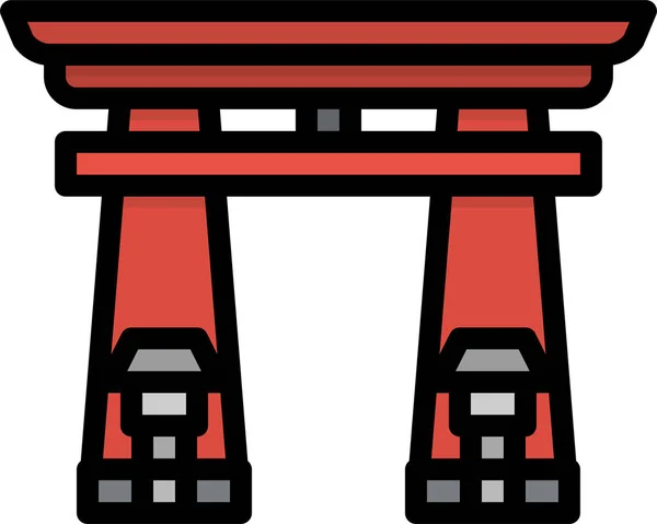 Ásia Gate Japão Ícone Estilo Esboço Preenchido — Vetor de Stock