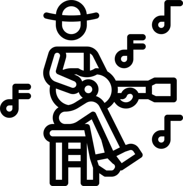 Ikon Musik Folk Gitar Dalam Gaya Outline - Stok Vektor