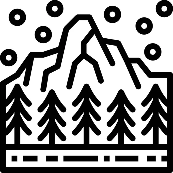 Bosque Montaña Nieve Icono Estilo Del Esquema — Vector de stock