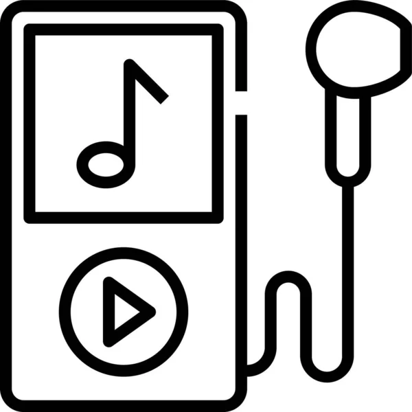 Oortelefoons Muziekspeler Pictogram Omtrek Stijl — Stockvector