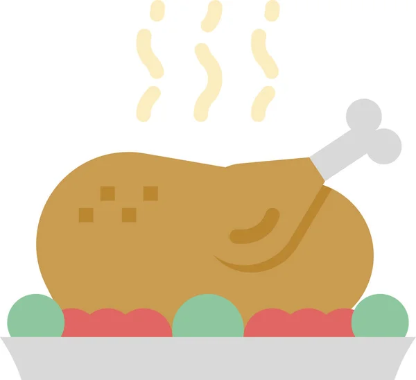 Κοτόπουλο Χριστούγεννα Εικονίδιο Τροφίμων Επίπεδη Στυλ — Διανυσματικό Αρχείο