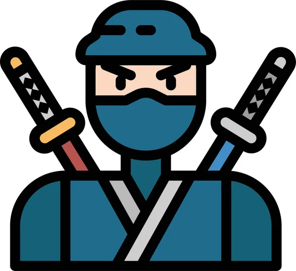 Culture Giapponese Ninja Icona Pieno Stile Contorno — Vettoriale Stock