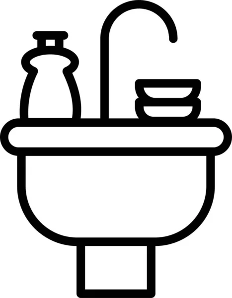 Cuarto Baño Lavado Icono Agua Estilo Del Esquema — Archivo Imágenes Vectoriales