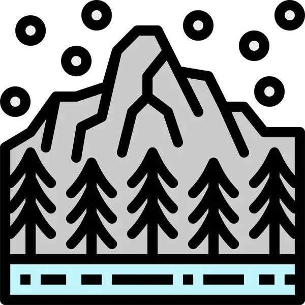 Bosque Montaña Nieve Icono Estilo Contorno Lleno — Vector de stock