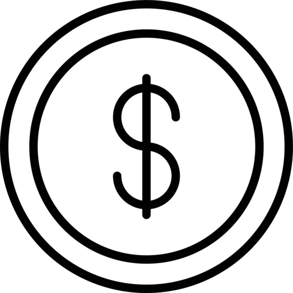 Dollar Munt Geld Pictogram Omtrek Stijl — Stockvector