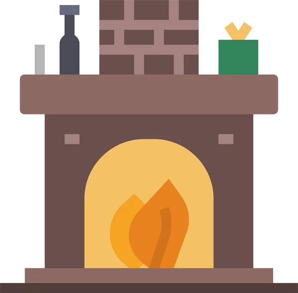 Fireplace Chimney Christmas Icon Flat Style — Vettoriale Stock