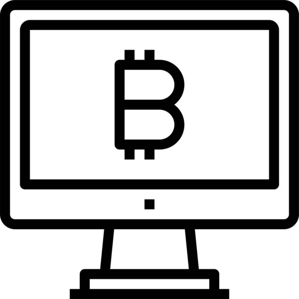 Icône Interface Ordinateur Bitcoin Dans Style Contour — Image vectorielle