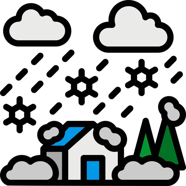 Sneeuwstorm Huis Natuur Icoon Gevulde Outline Stijl — Stockvector