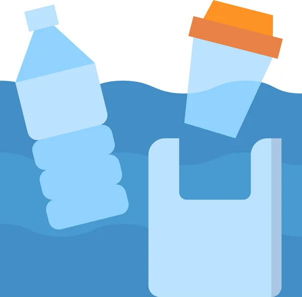 瓶子垃圾塑料图标 扁平风格 — 图库矢量图片