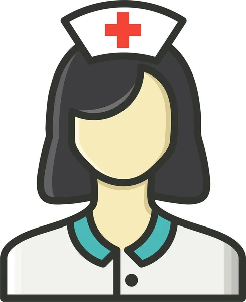 Assistant Féminin Infirmière Assistante Icône Dans Style Contour Rempli — Image vectorielle