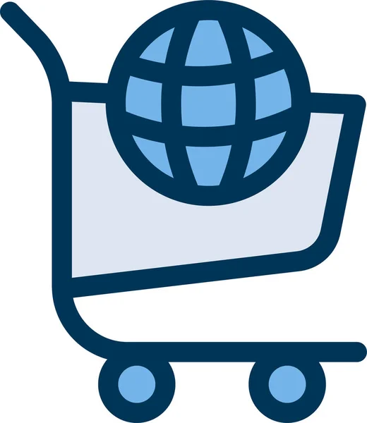 Ecommerce Global Alışveriş Simgesi Tam Ana Hatlı Biçiminde — Stok Vektör