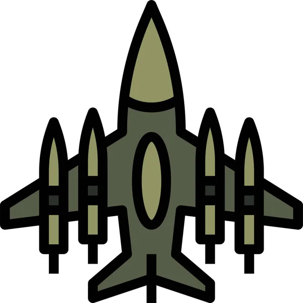Vliegtuig Vlucht Militaire Pictogram Gevulde Outline Stijl — Stockvector