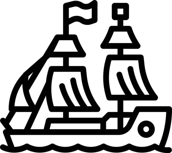 Pirate Ship Transportation Icon Outline Style — стоковый вектор