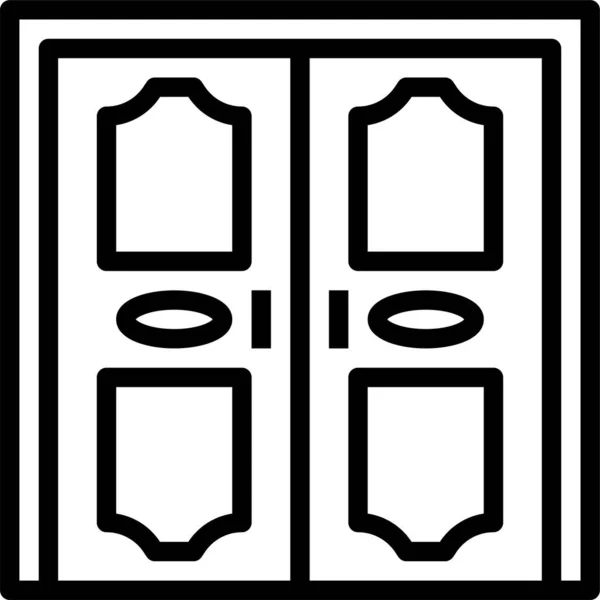 Dubbla Dörrar Möbler Ikon Kontur Stil — Stock vektor