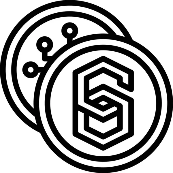 Sechs Netzwerk Münzen Symbol Umriss Stil — Stockvektor